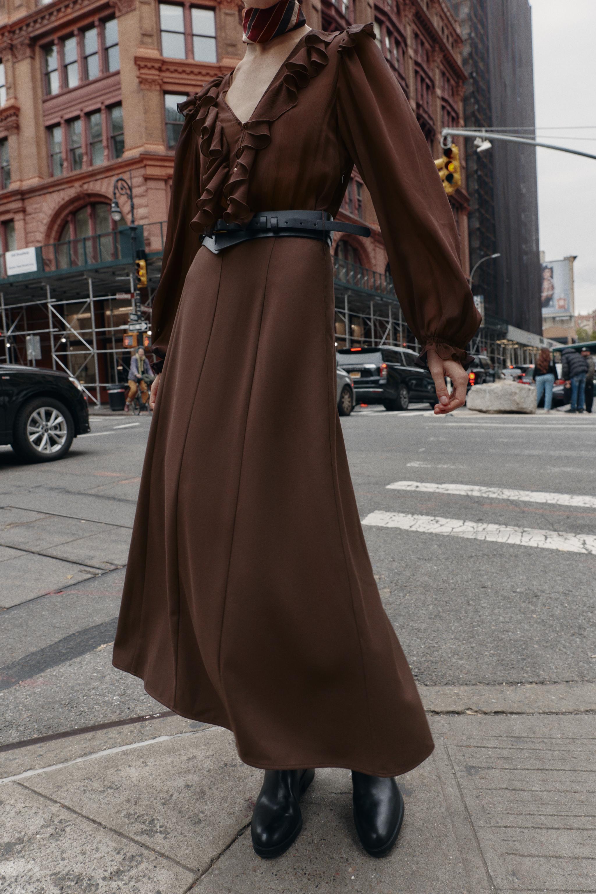 COMBINATION BELTED MIDI DRESS